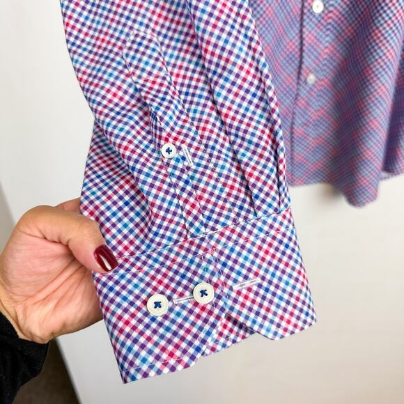 Bugatchi Classic Fit Performance Button Up Shirt Purple Red Blue Check - XXL 2XL - Picture 5 of 10